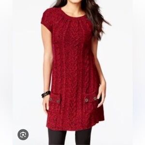 Style & Co. Women’s Cable Knit Tunic Short Sleeve Sweater Dres,,Red/Black,Small